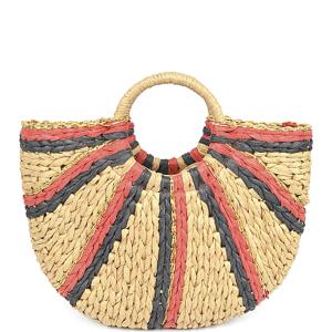 TWO TONED STRAW TOTE BAG