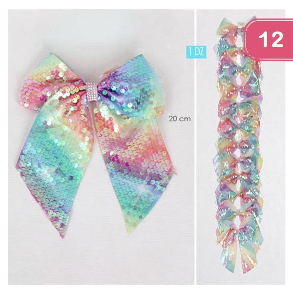 SEQUIN RIBBON HAIR BOW (12 UNITS)