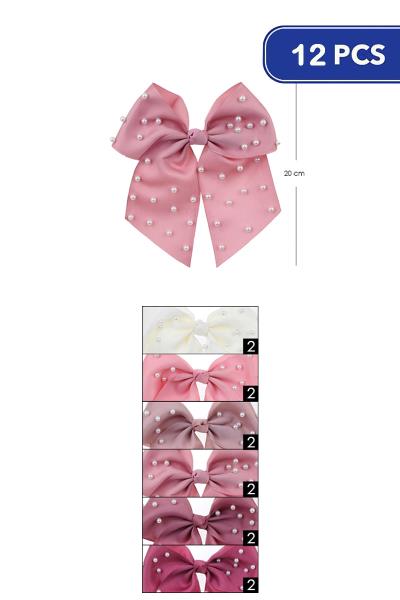 FASHION RIBBON PEARL STUDDED RIBBON HAIR BOW (12 UNITS)