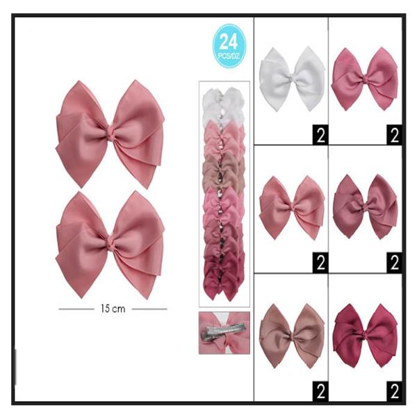 FASHION RIBBON HAIR BOW 2 PC SET (12 UNITS)