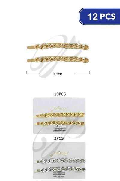 FASHION METAL LINK CHAIN HAIR PIN 2 PC SET (12 UNITS)