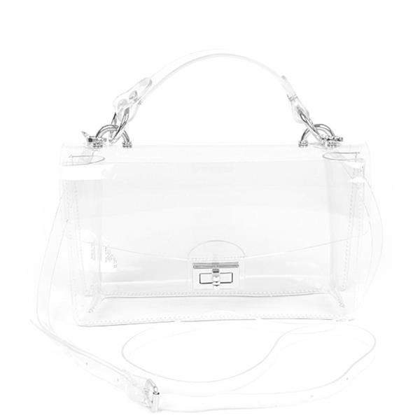 TRANSPARENT METAL STUDDED FLAP BAG