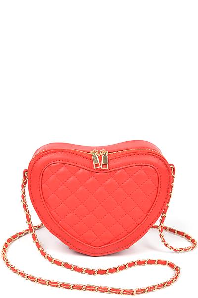 QUILTED HEART SHAPE CROSSBODY BAG