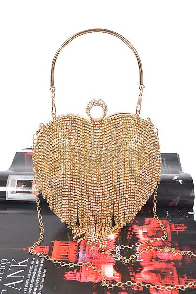 RHINESTONE FRINGE HEART SHAPE PARTY BAG