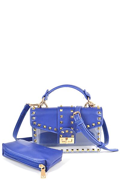 2IN1 STUDDED SEE THROUGH CLUTCH