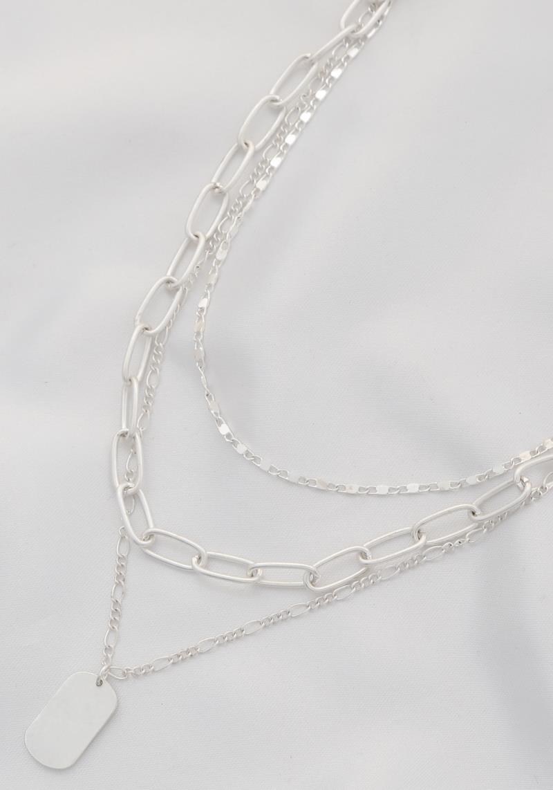 METAL TAG OVAL LINK LAYERED NECKLACE