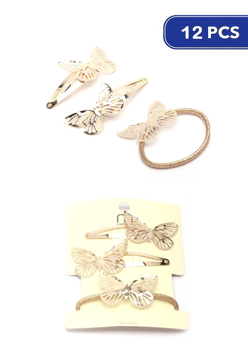 FASHION BUTTERFLY HAIR PIN & TIE SET (12 UNITS)