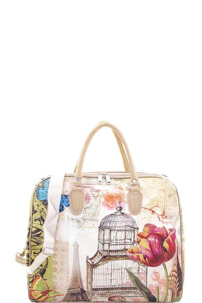 STYLISH BUILDING CAGE FLOWER BUTTERFLY TRAVEL LARGE DUFFEL BAG