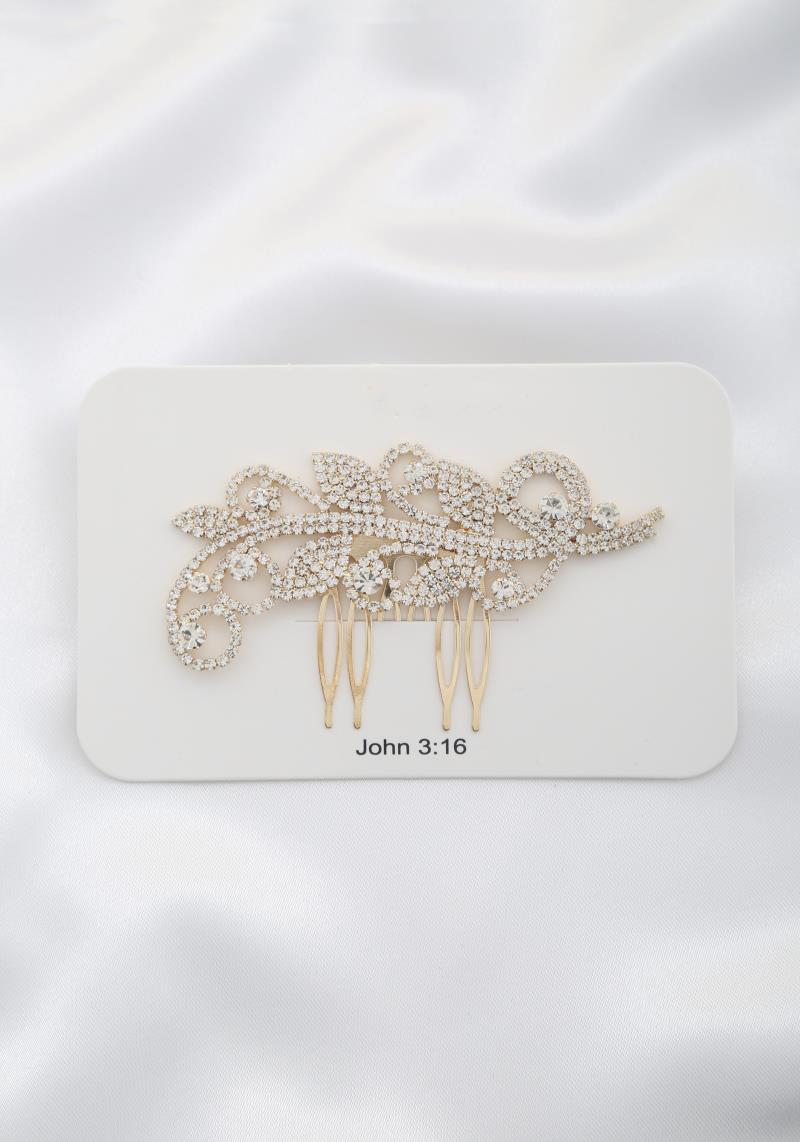LEAF PATTERN RHINESTONE HAIR COMB