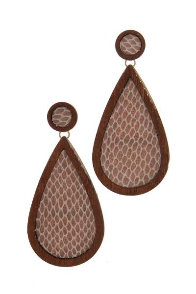 WOOD TEAR DROP SHAPE POST DROP EARRING