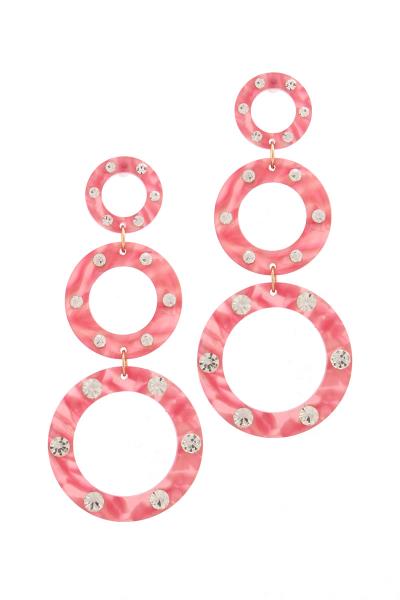 ACETATE RHINESTONE CIRCLE LINKED DROP EARRING