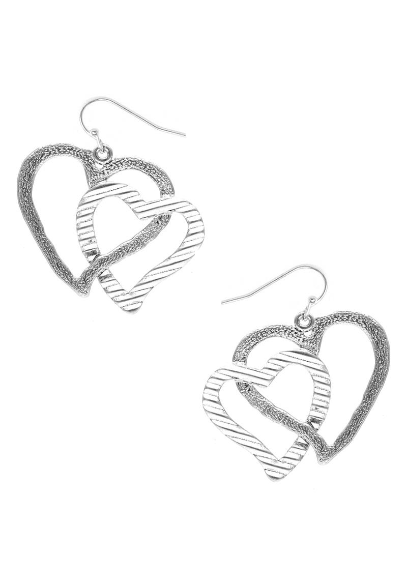 METAL DOUBLE HEART DANGLE EARRING