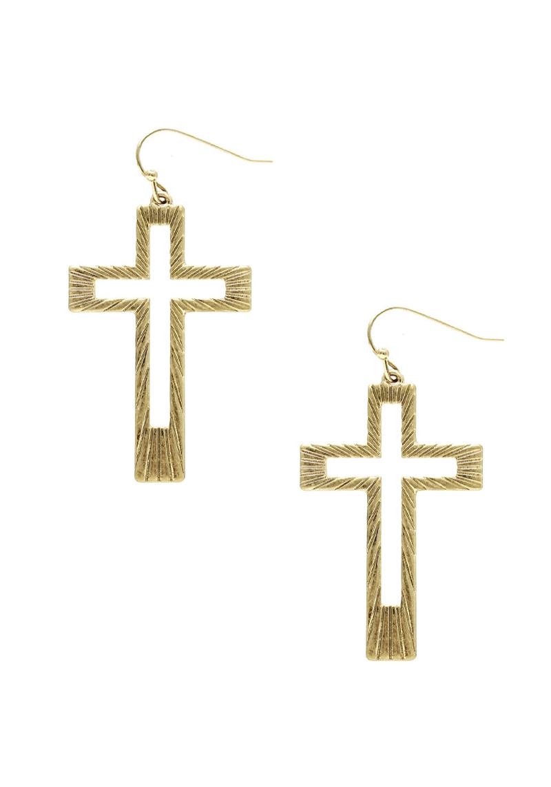 METAL CROSS DANGLE EARRING