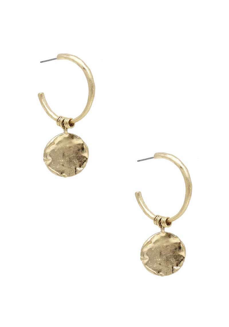 METAL HUGGIE ROUND DANGLE EARRING