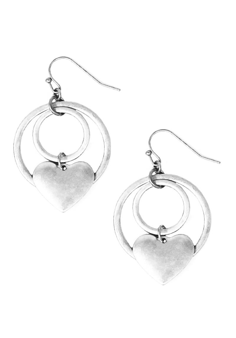 METAL ROUND HEART DANGLE EARRING