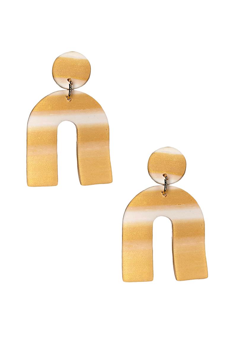 FASHION STRIPE TONE CLAY CURVE DOWN EARRING