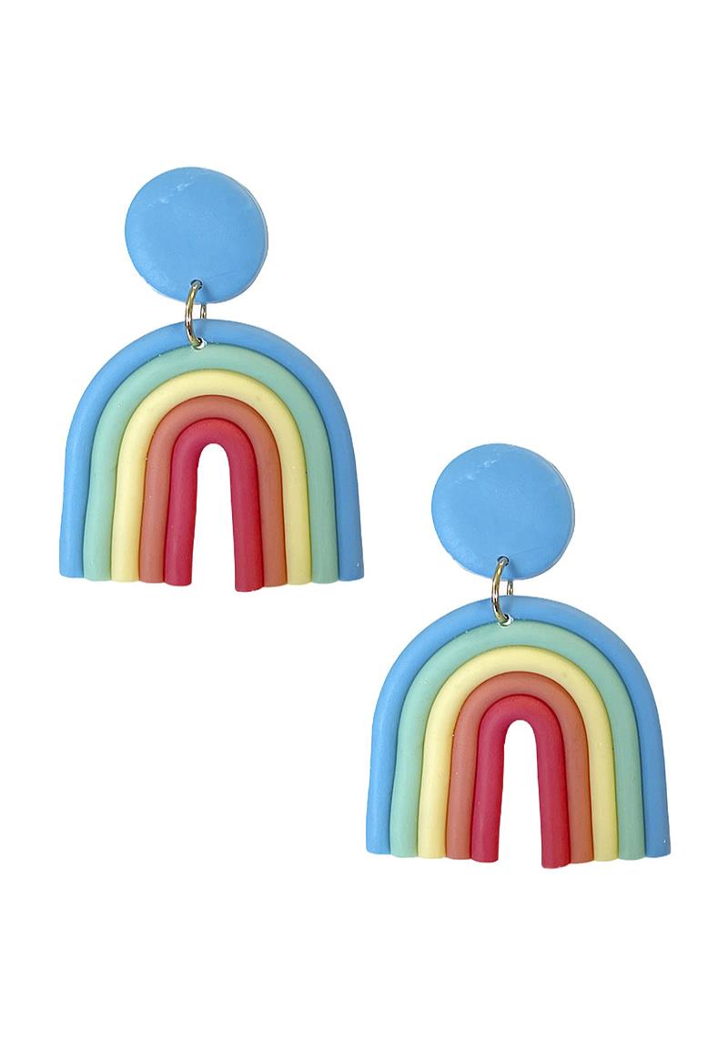 MULTI COLOR TONE CLAY RAINBOW CURVE EARRING