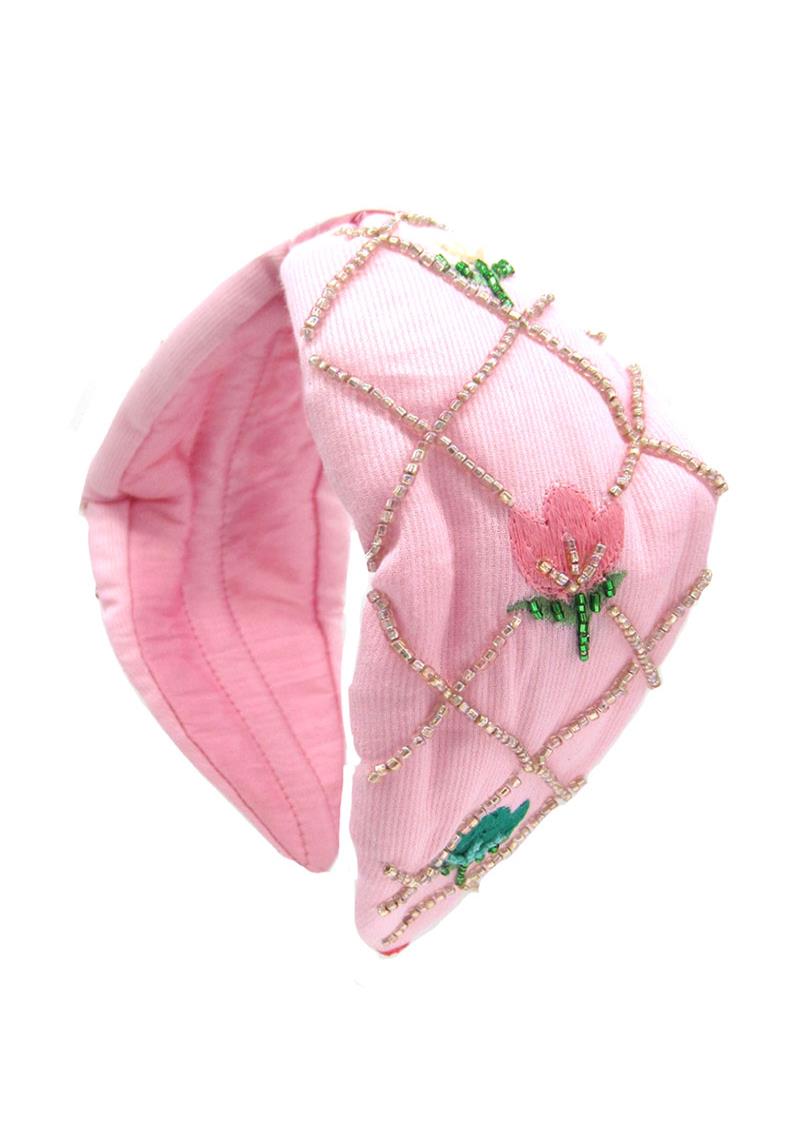 FASHION WIDE SEED BEAD FLOWER THREAD EMBROIDERY HEADBAND