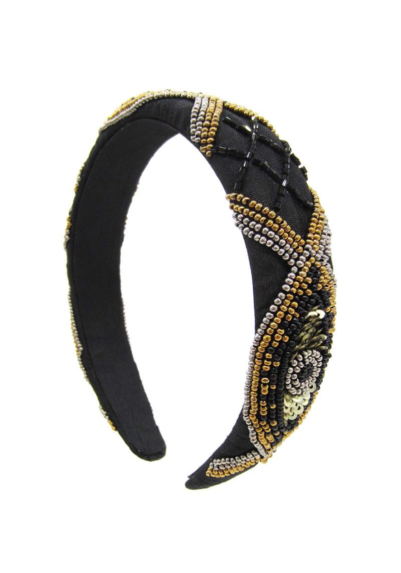 SEED BEAD SPANGLE EMBROIDERED HEADBAND