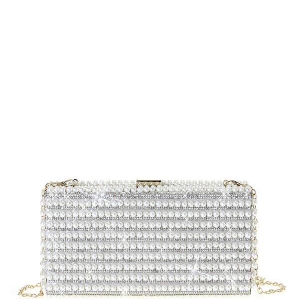 FASHION PEARL FULLY COVERED BOX CROSSBODY CLUTCH