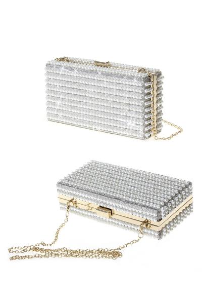 FASHION PEARL FULLY COVERED BOX CROSSBODY CLUTCH