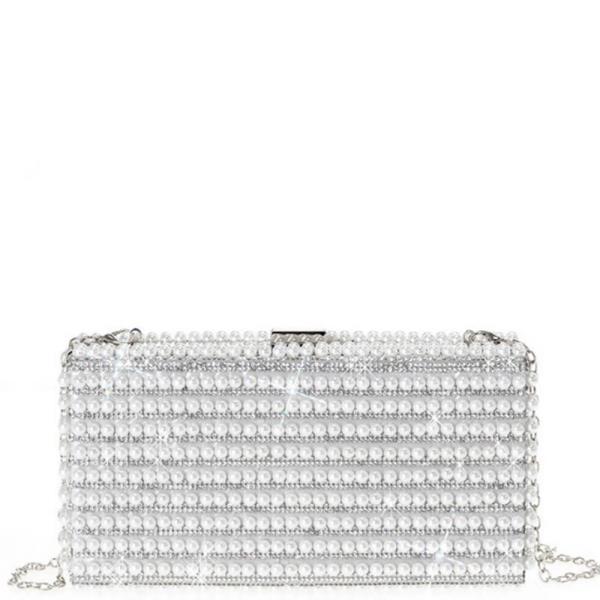 FASHION PEARL FULLY COVERED BOX CROSSBODY CLUTCH