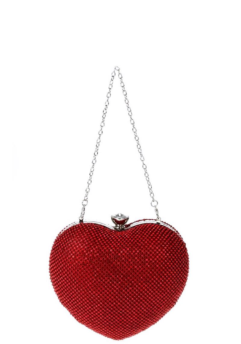 CUTE MULTI RHINESTONE HEART STRUCTURED CLUTCH CROSSBODY