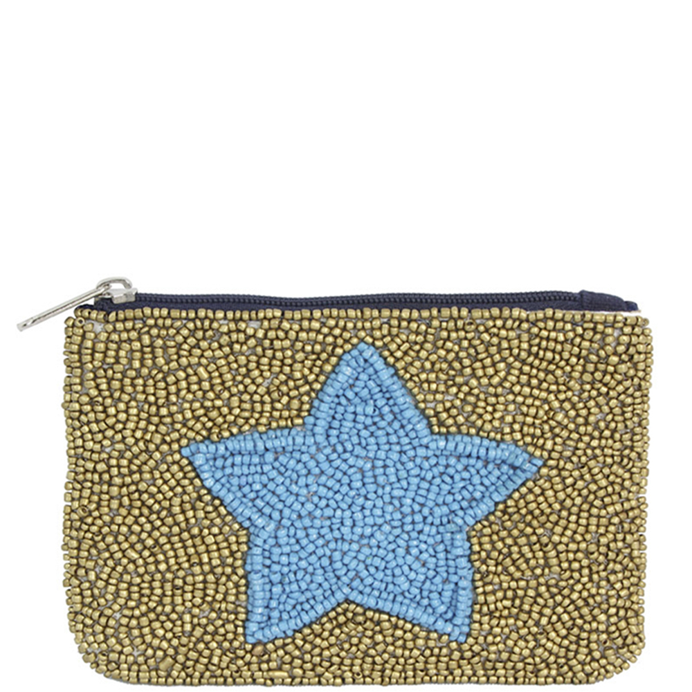 TWO TONE COLOR STAR SEED BEAD ZIPPER BAG