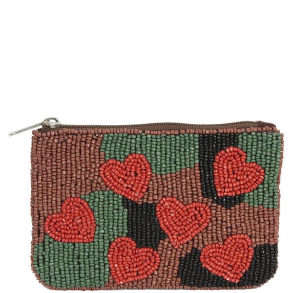 CAMO HEARTY MULTI SEED BEAD ZIPPER BAG