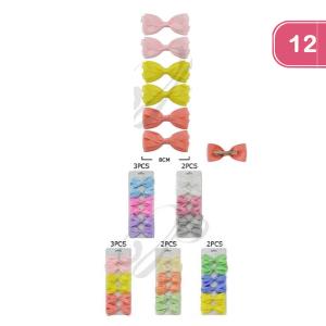 COLOR BOW SILK 6 PC HAIR PIN CLIP (12 UNITS)
