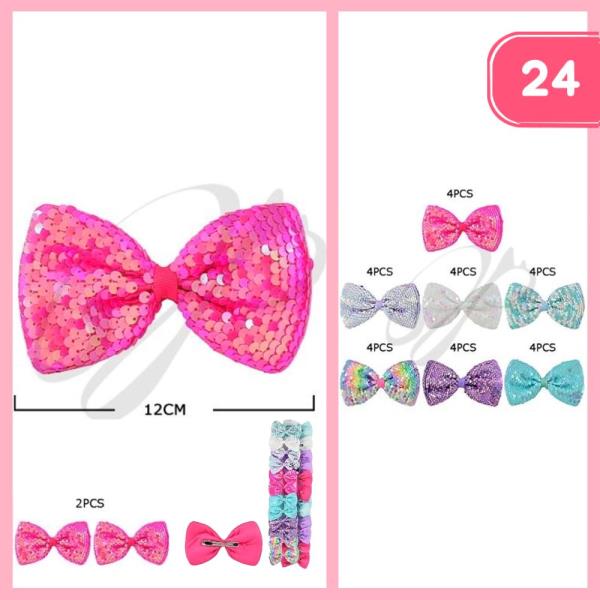 SEQUIN RIBBON HAIR BOW (12 UNITS)