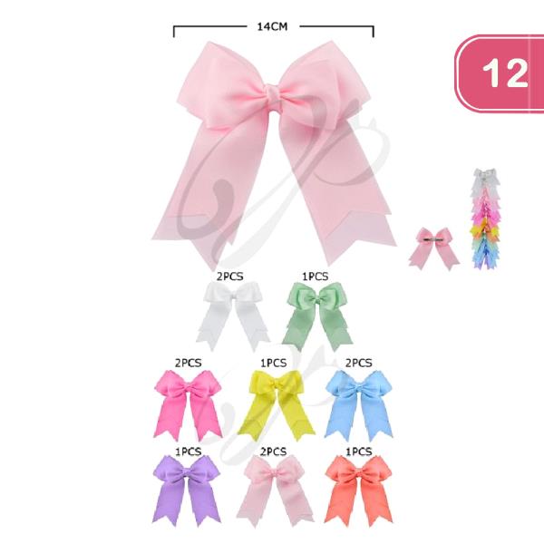 TRENDY COLOR BOW TIE HAIR CLIP PIN SET (12 UNITS)