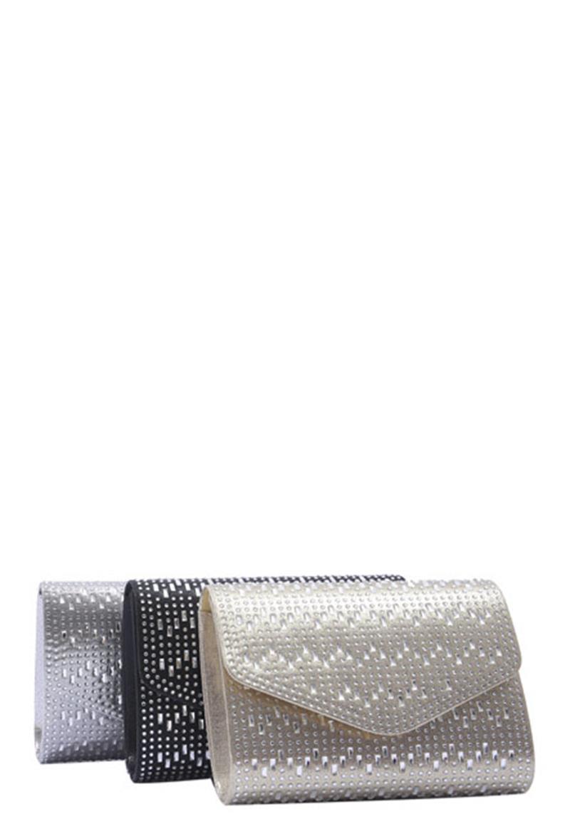 PATTERN CRYSTAL STUD CLUTCH BAG