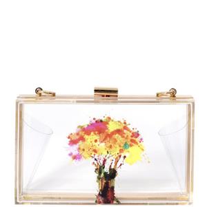 FASHION WATER PAINT FLORAL CLEAR METAL CLUTCH BAG