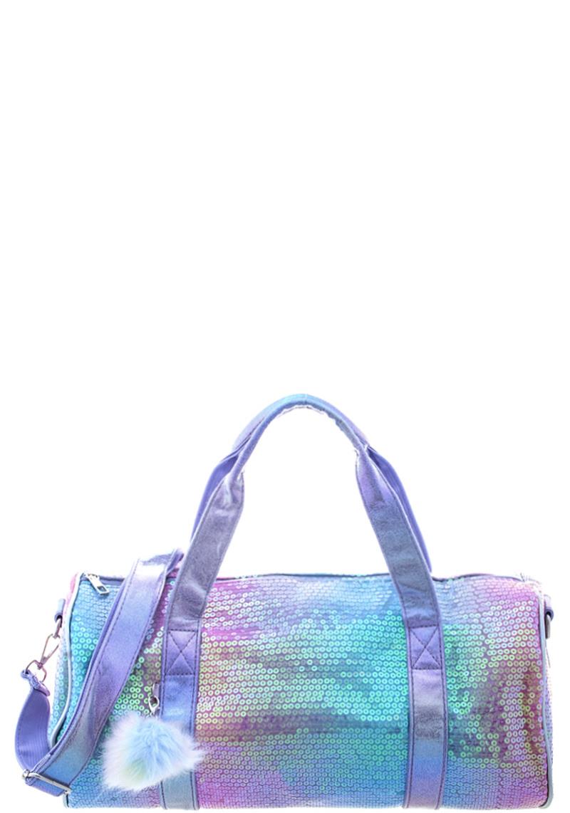 TRENDY POM POM SEQUIN MULTI COLOR DUFFEL BAG