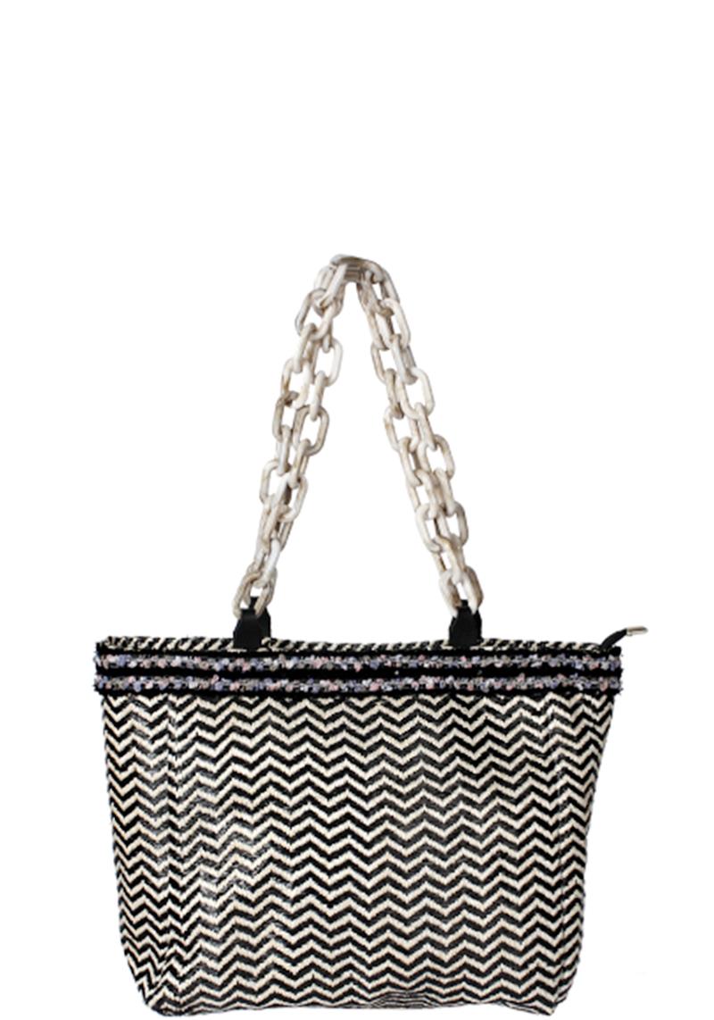 SMOOTH PATTERN DESIGN LINK HANDLE TOTE BAG