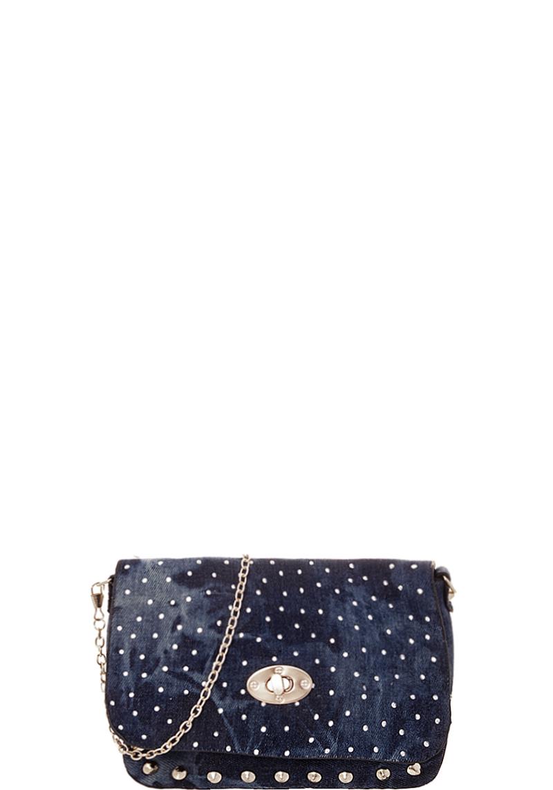 FASHION MULTI SPARKLING STUDDED DENIM CROSSBODY BAG