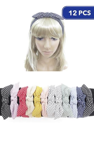 FASHION POLKA DOT RIBBON HEADBAND (12 UNITS)