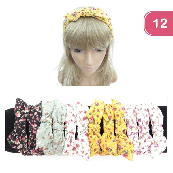 FASHION FLOWER PRINT RIBBON HEADBAND (12 UNITS)