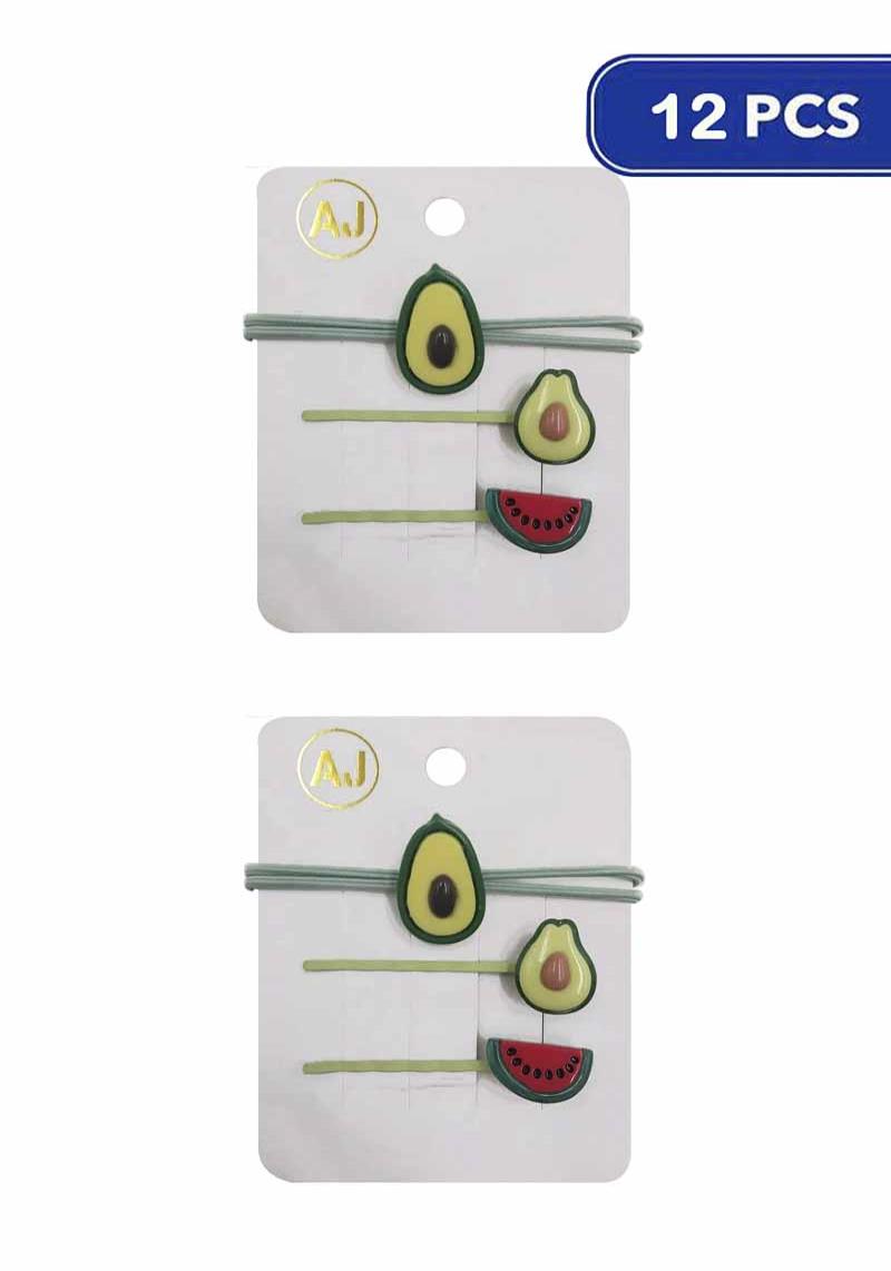 FASHION AVOCADO WATERMELON HAIR PIN 3 PC SET (12 UNITS)
