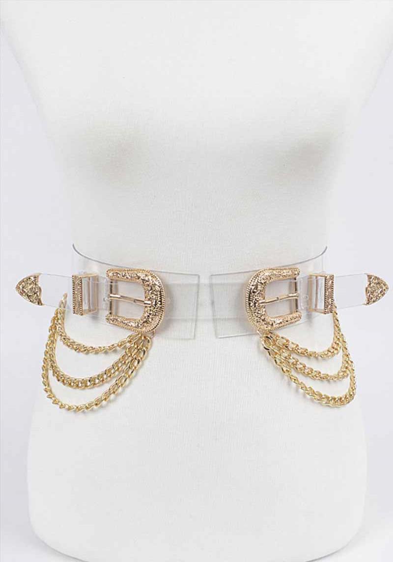 TRANSPARENT MULTI METAL BUCKLE PLUS SIZE CHAIN BELT