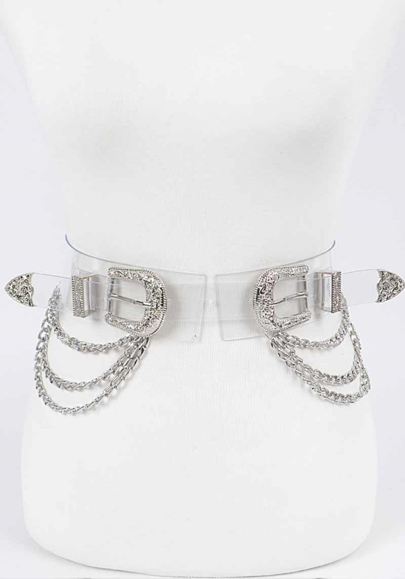 TRANSPARENT MULTI METAL BUCKLE PLUS SIZE CHAIN BELT