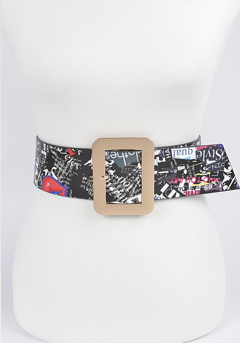 MULTI LETTER PRINT WIDE PLUS SIZE BELT