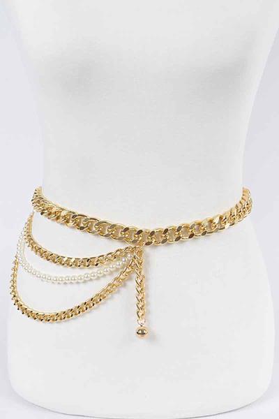 PLUS SIZE LAYERED CHAIN AND PEARL BELT
