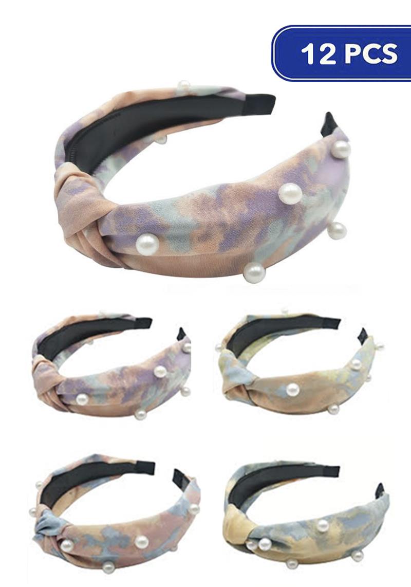 FASHION TIE DYE PEARL STUDDED HEADBAND (12 UNITS)