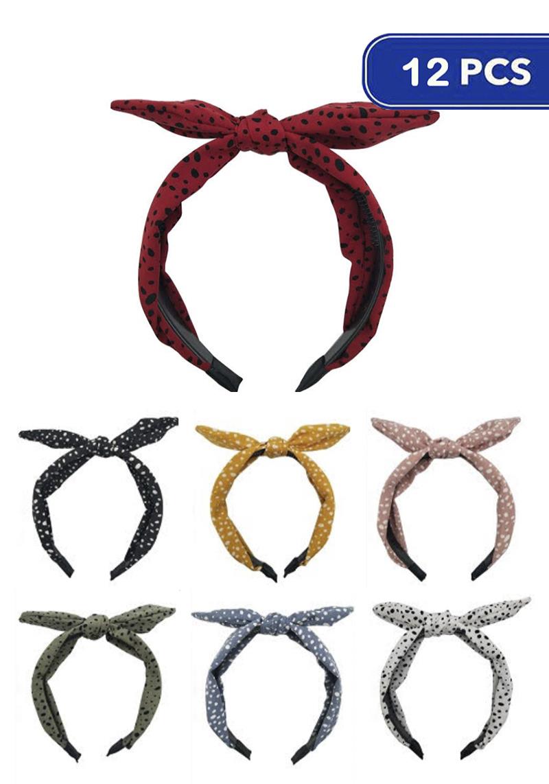 FASHION POLKA DOT RIBBON HEADBAND (12 UNITS)