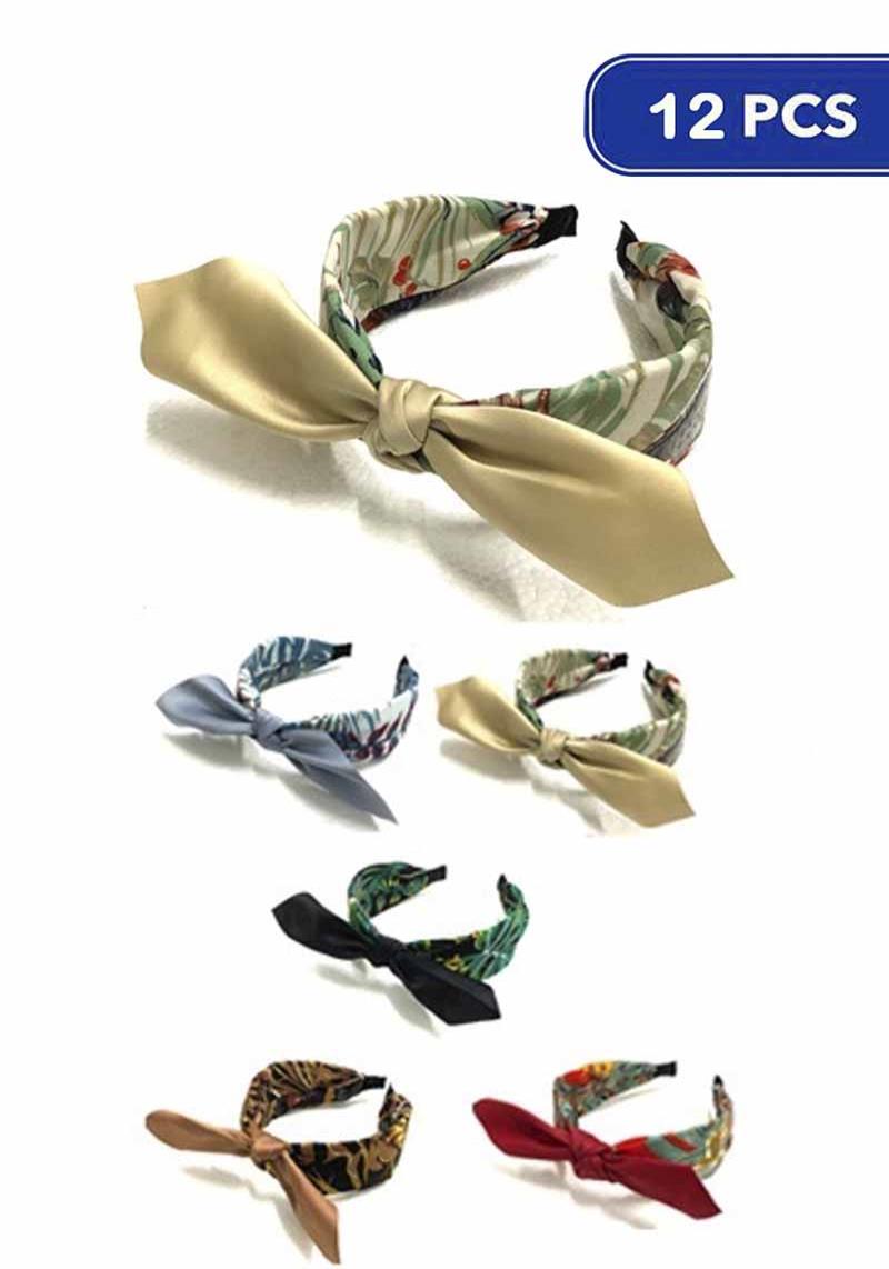 FASHION FLOWER PRINT RIBBON HEADBAND (12 UNITS)