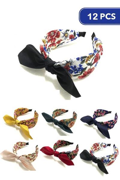FLOWER PRINT RIBBON HEADBAND (12 UNITS)