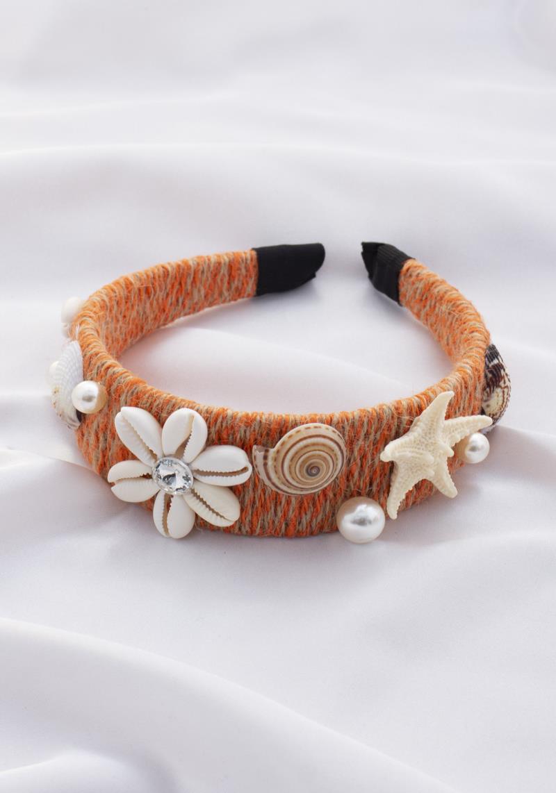 SEASHELL PEARL THREAD WRAP HEADBAND