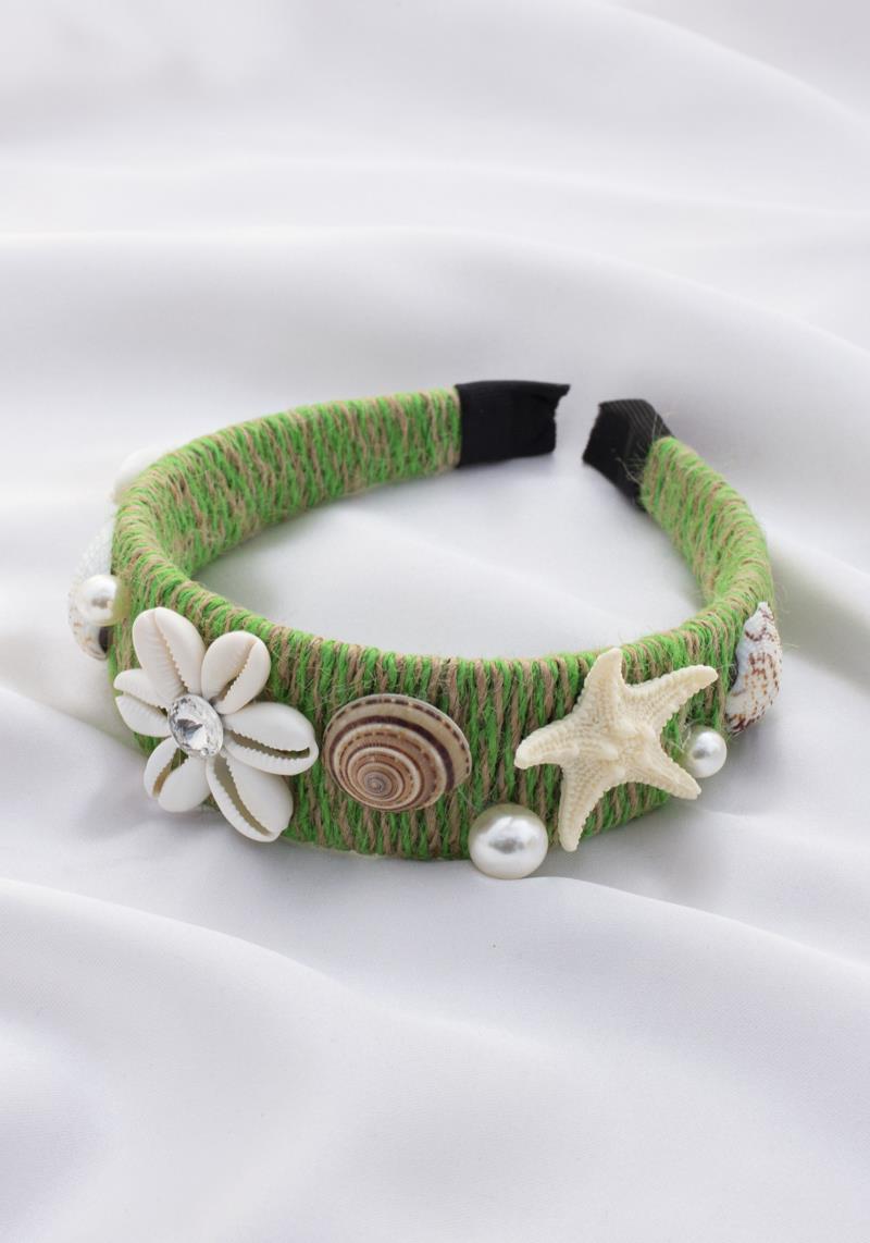 SEASHELL PEARL THREAD WRAP HEADBAND